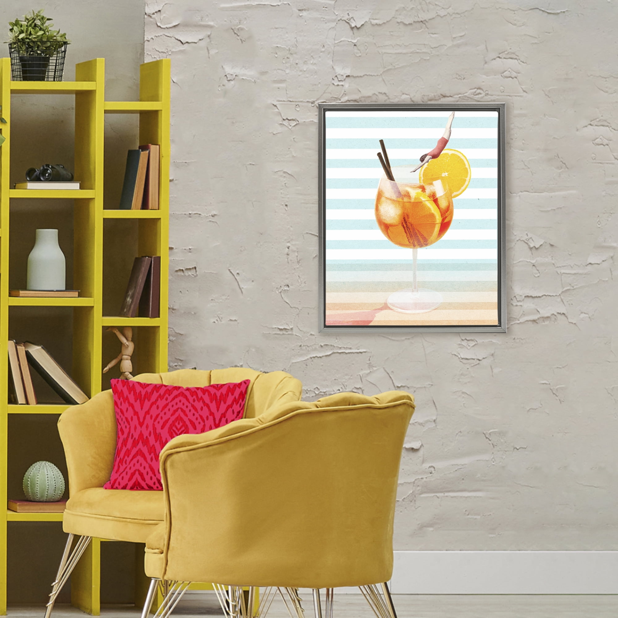 Spritz Cocktail Dive Gray Framed Floater Canvas Wall Art, design by Lil' Rue