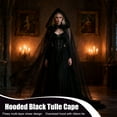 thumbnail image 2 of Cloak with Hood Black Tulle Witches Cape for Women Long Sheer Tulle Halloween Vampire Cape Gothic Ghost Robe Costume Party Supplies 1Pcs, 2 of 6