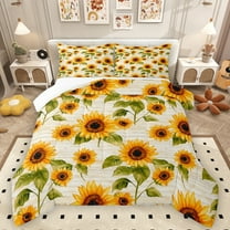Manfei Retro Rustic Sunflower Bedding Comforter Set,Country Flower Floral Twin Comforter Sets,Yellow Beige Green Bedding Set For Men Women,Luxury Bedroom Decor,2pcs
