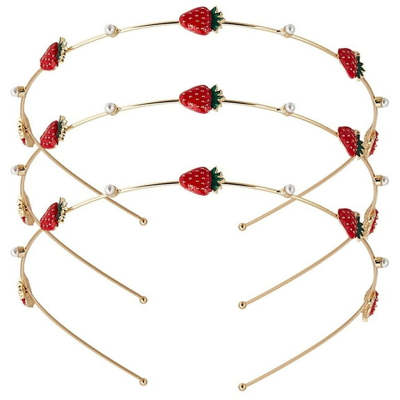 3Pcs Strawberry Headbands Pearl Headpiece Summer Fruit Alloy Hair Loops Hairband Headwear Gold Hair Accessory
