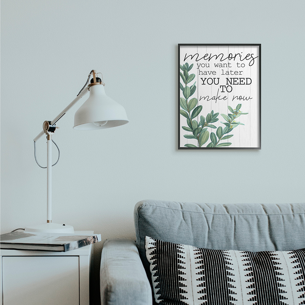 Stupell Industries Make Memories Now Phrase Rustic Green Plant Black Framed by Kim Allen