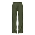 thumbnail image 2 of IDALL Linen Pants Women Petite Pants Women Casual Linen Cotton Drawstring Straight Leg Pants Lounge Pants Women Summer Pants Green 3XL, 2 of 7