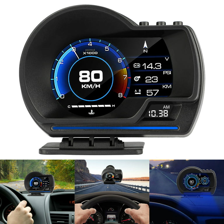 SkyAuks Universal Digital OBD2 GPS Speedometer, Car HUD Head Up Display with MPH Speed Alert Fatigue Driving Alarm, Speedometer for Cars, Trucks, Motorcycles