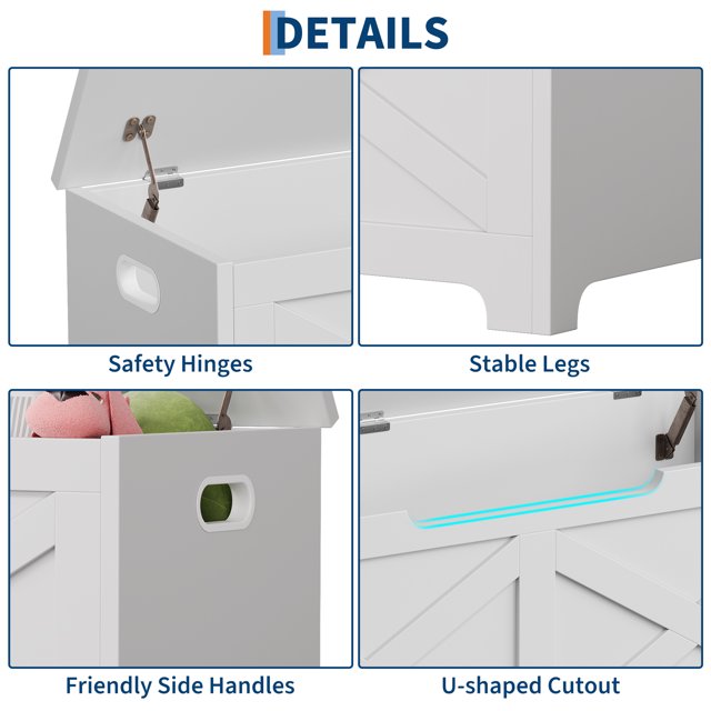Ourlova 39.4in Storage Bench - Wooden Toy Chest with Safety Hinge Multi-Functional Entryway & Living Room Storage Easy Assembly