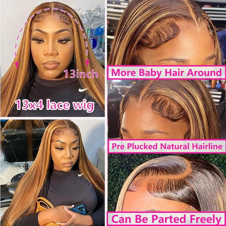 Ombre Lace Front Wig Human Hair 28inch Highlight 13x4 HD  display picture 1