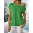 thumbnail image 4 of Womens Short Sleeve Off the Shoulder Sweaters Summer Vacation Going Out Tops Knit Pullover 2025 Green L, 4 of 8