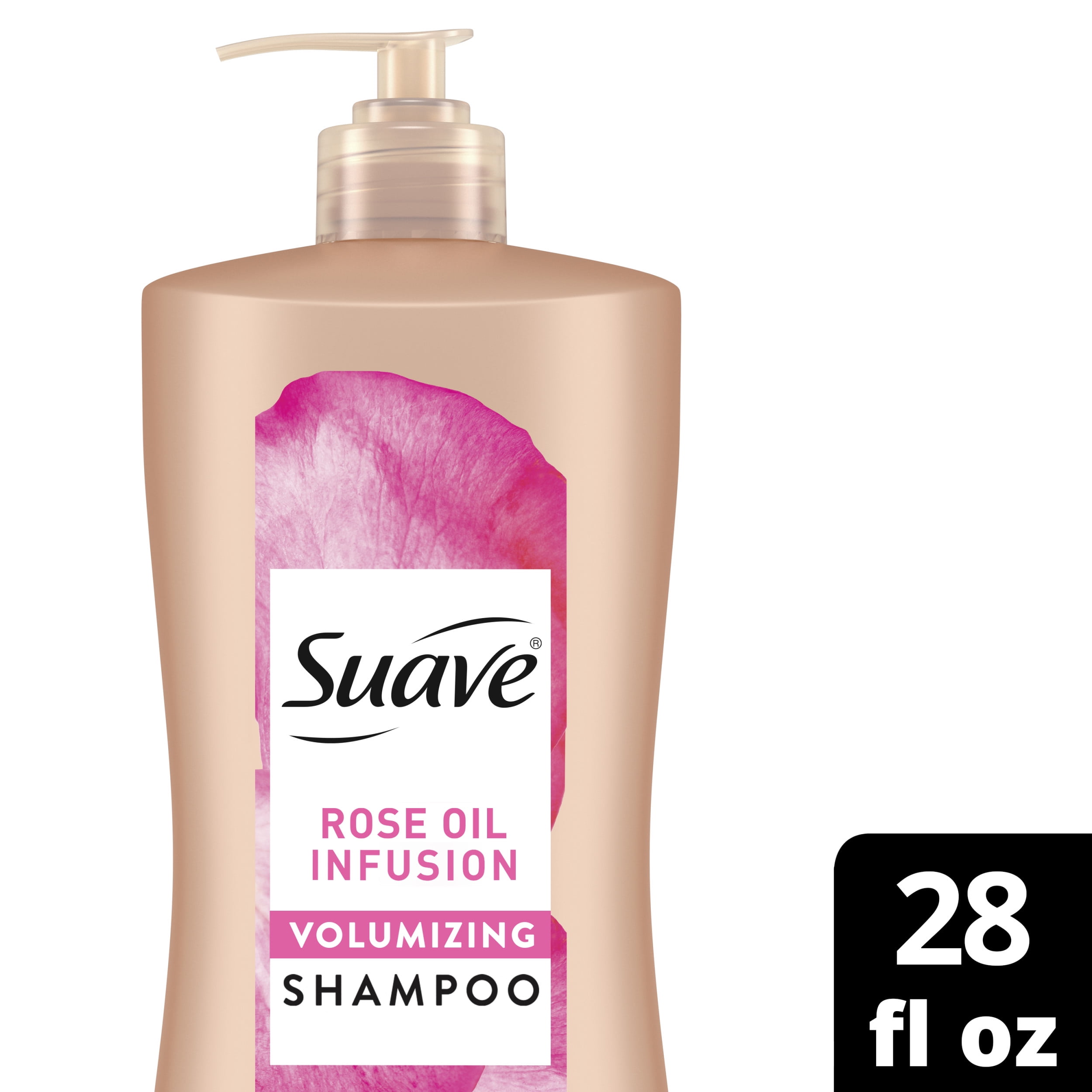 (4 pack) Suave Professionals Rose Oil Infusion Shampoo with Pump, Volumizing, All Ages, 28 fl oz
