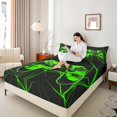 thumbnail image 4 of Castle Fairy Abstract Gamepads Boy 3pcs Twin Sheet Sets,Black Green Twin Fitted Sheet,Geometric Stripes Breathable Flat Sheet,Ultra Soft Home Decor, 4 of 7
