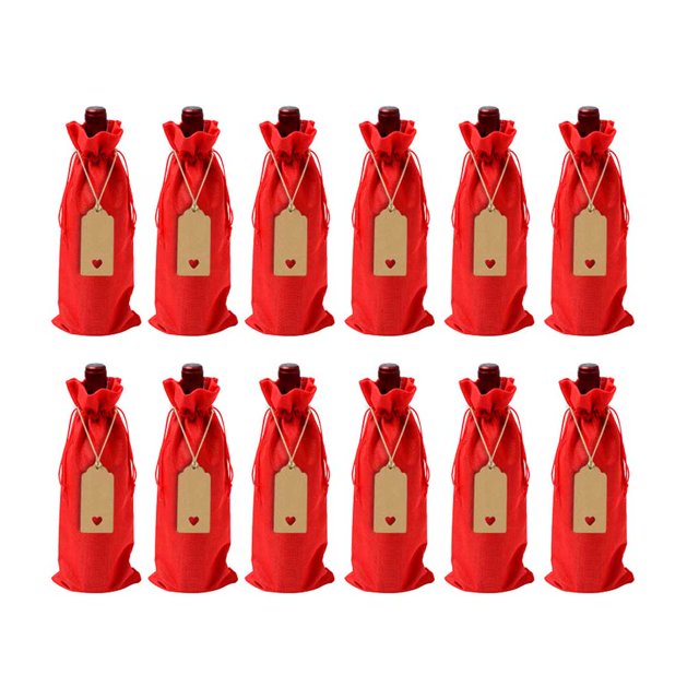 Toystoory 12 bolsas de regalo para botellas de vino, arpillera, boda, fiesta, cumpleaños, hogar, comedor, Bar, decoración de champán, bolsa con cordón Kits de decoración para fiestas Rojo Toystoory HA074266-06