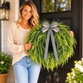 thumbnail image 4 of Bcylexb Spring Summer Wreaths for Front Door, 19.7" Greenery Door Wreaths Faux Fern Leaves Wreaths with Bow for Outdoor Porch Wall Decor, 4 of 7