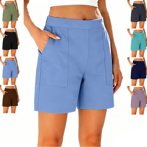 MLCDZ Bermuda Shorts Womens Golf Shorts Pull On Inseam Mid Rise Stretch Shorts With Pockets Comfort Lightweight Hiking work Dressy Short Pants