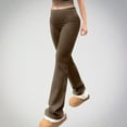 thumbnail image 5 of qolati Womens Flare Leggings Fold Over Yoga Pants Y2K Trendy Low Rise Wide Leg Sweatpants Bell Bottom Soft Gym Leggings Brown XL 10, 5 of 9