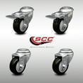 thumbnail image 2 of 3.5 Inch SS Black Polyurethane Bolt Hole Caster Set with 2 Total Lock Brake SCC, 2 of 2