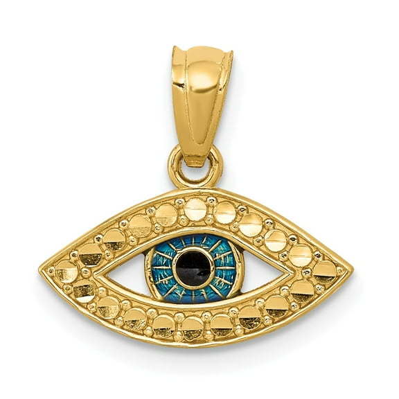 Real 14kt Yellow Gold Enameled Eye Pendant; for Adults and Teens; for Women and Men