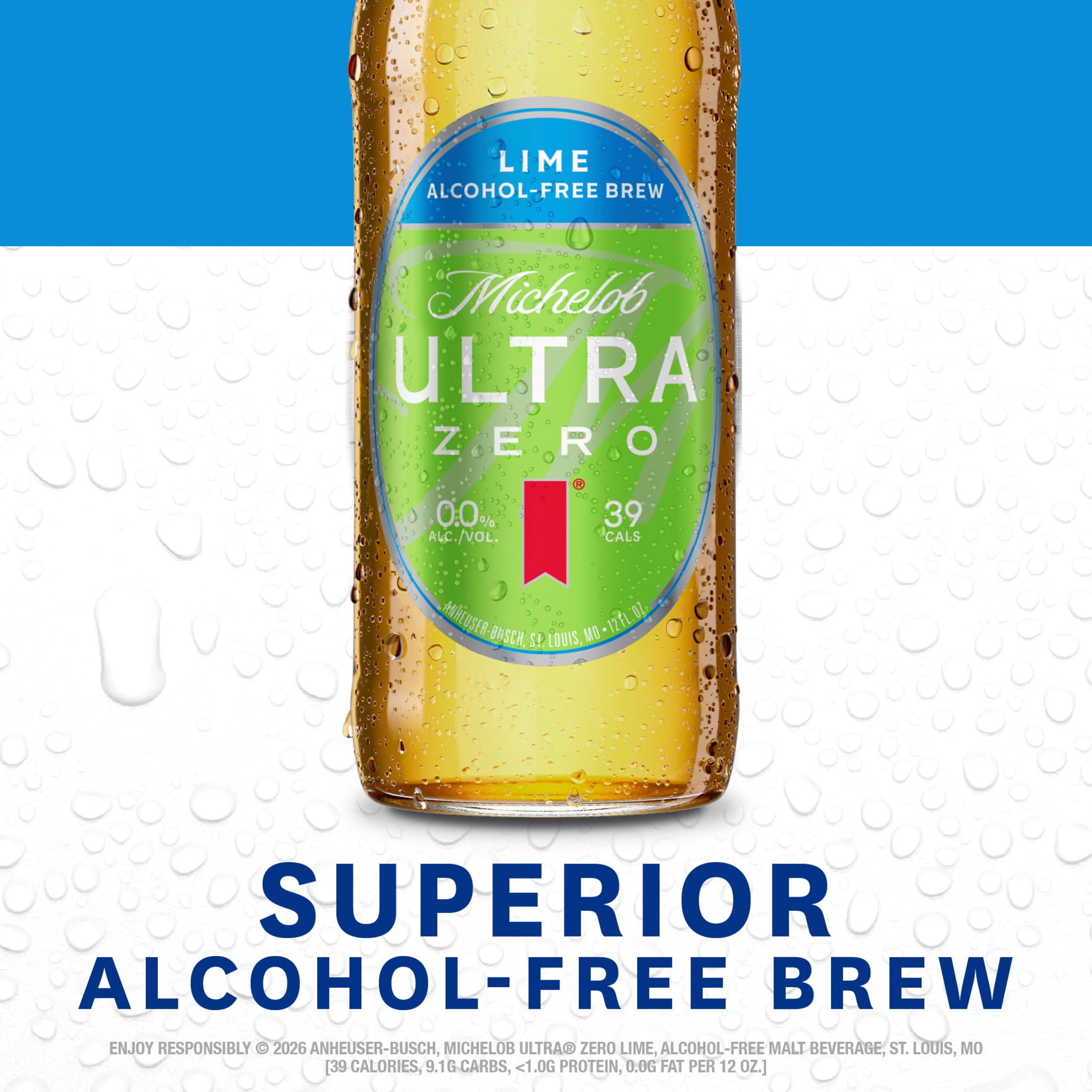 Michelob Ultra Zero Lime Non-Alcoholic American Lager Beer, 6 Pack, 12 fl oz Glass Bottles, 0% ABV
