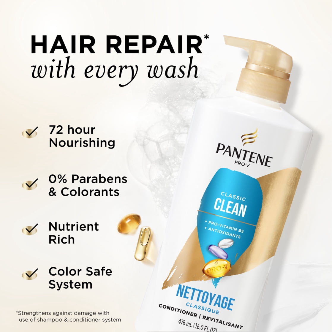 (4 pack) Pantene Pro-V Conditioner Classic Clean, Shine Enhancing, 16.0 fl oz