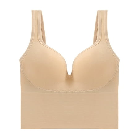 

Knosfe Bras for Women Wirefree V Neck Sports Bras for Women High Support Longline Seamless Sleep Bras for Women Camel XXL