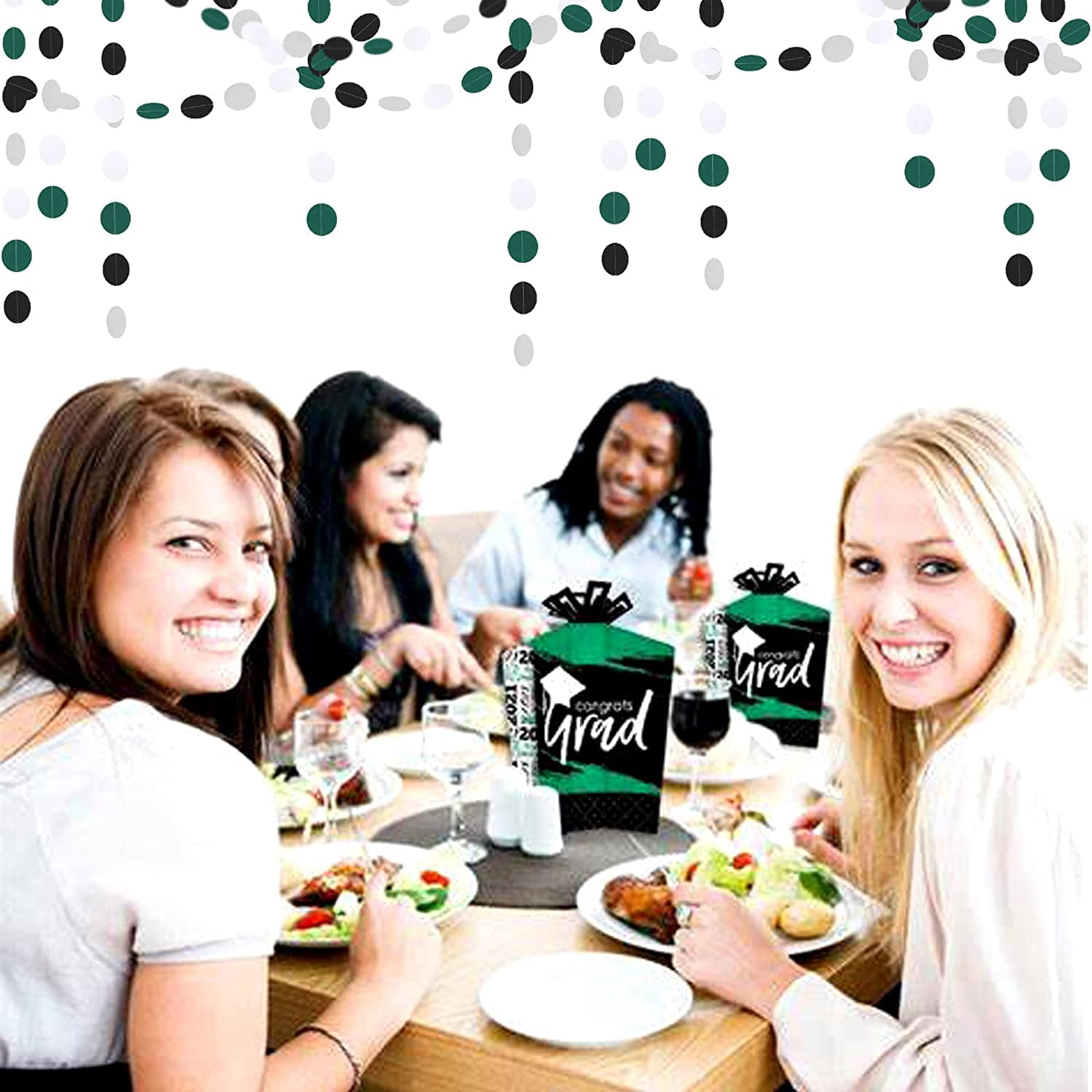 Black Green Silver Football Party-Decorations - 30pcs Soccer Graduation Streamers,Tissue Pom Poms,Tassel Garland Backdrop Men Boys Birthday Spring Sunmer Bunting Jungle theme Banner