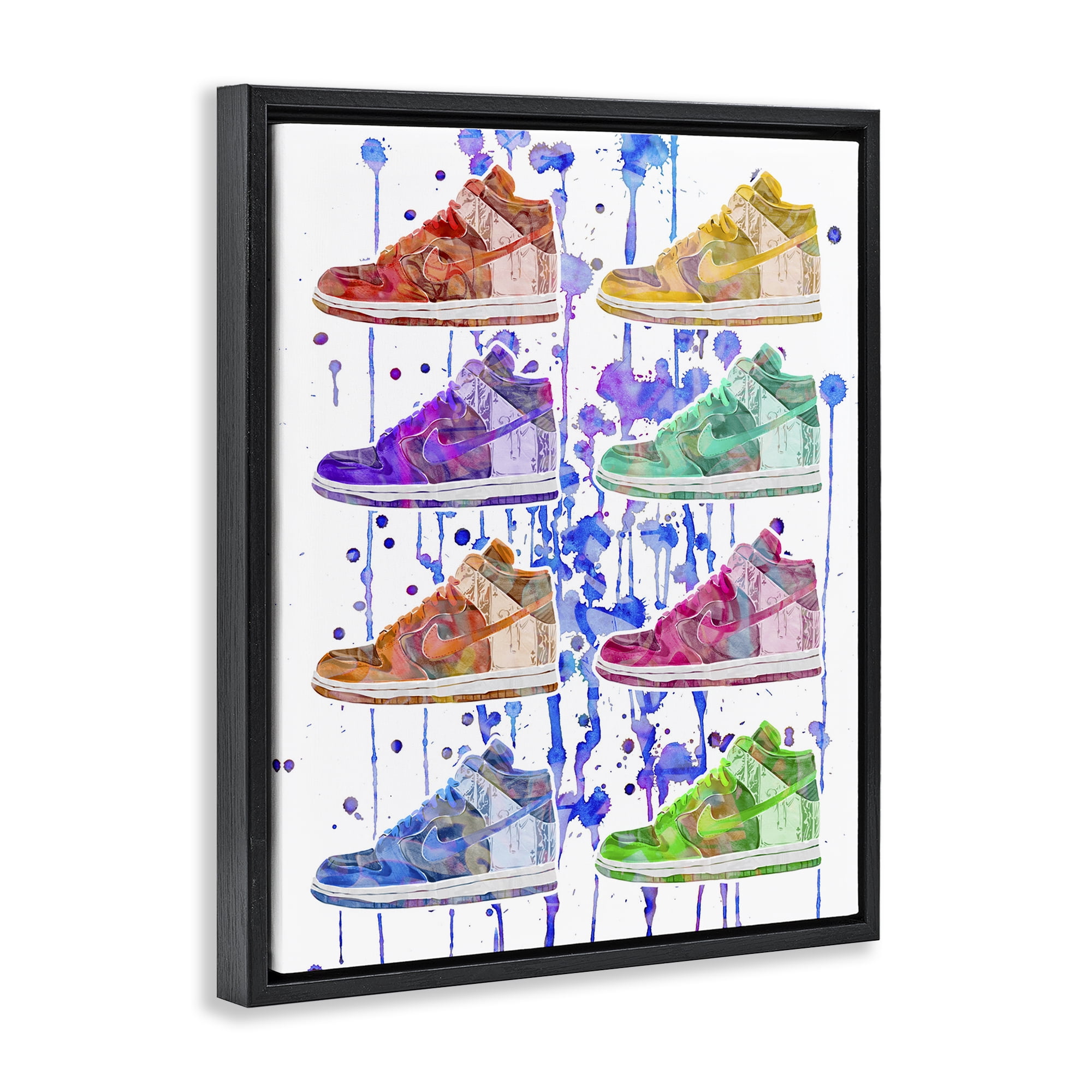 Stupell Industries Paint Drip Sneakers Beauty & Fashion Painting Black Floater Framed Art Print Wall Art, 17 x 21