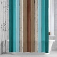 thumbnail image 3 of Brown Blue Striped Shower Curtain for Bathroom Decor, Modern Vintage Wood Texture Rectangle Waterproof Fabric Shower Curtain, 72"x72" Set with 12 Hooks, 3 of 9