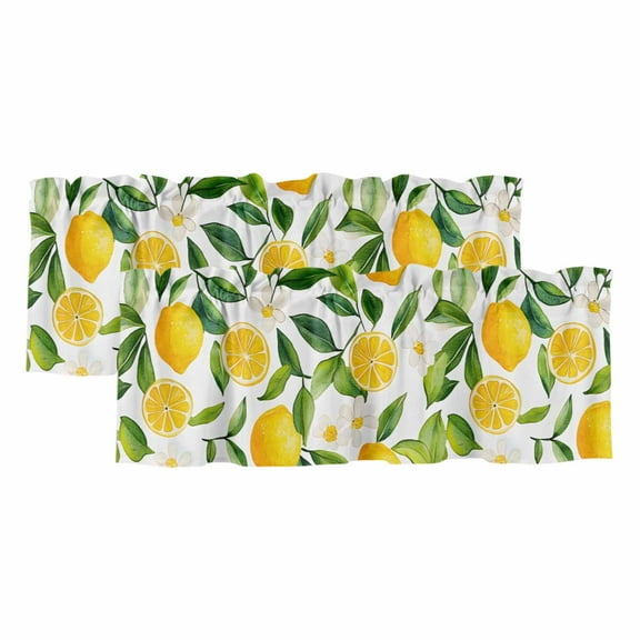 2 Pack Country Lemon Valance for Window Leaf Flowers Watercolor Plants Farmhouse Kitchen Valance Rod Pocket Short Curtain Topper Decorative Window Treatment for Living Room Bedroom 42"x12"