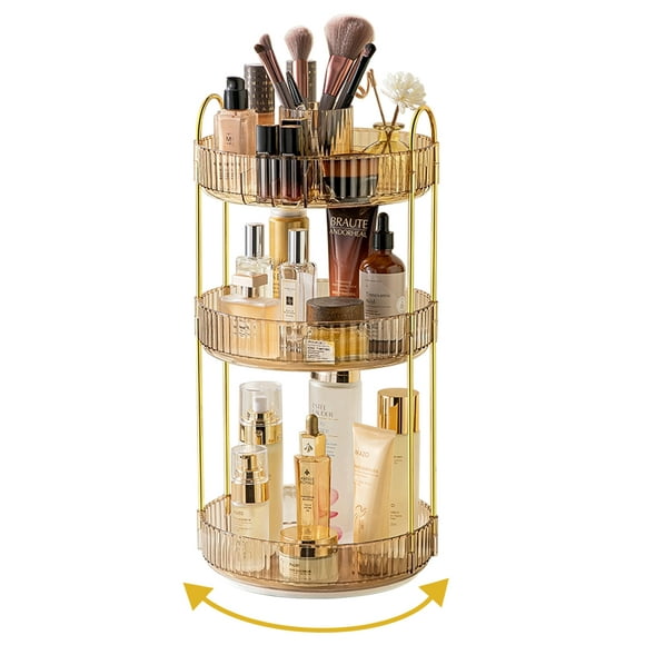 Organizador de maquillaje Asayuee 360, giratorio, 3 niveles, ABS dorado
