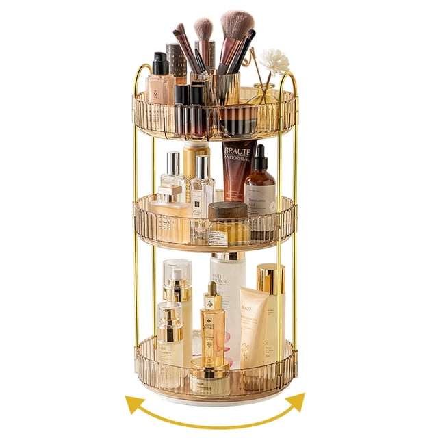 Organizador de maquillaje Asayuee 360, giratorio, 3 niveles, ABS dorado