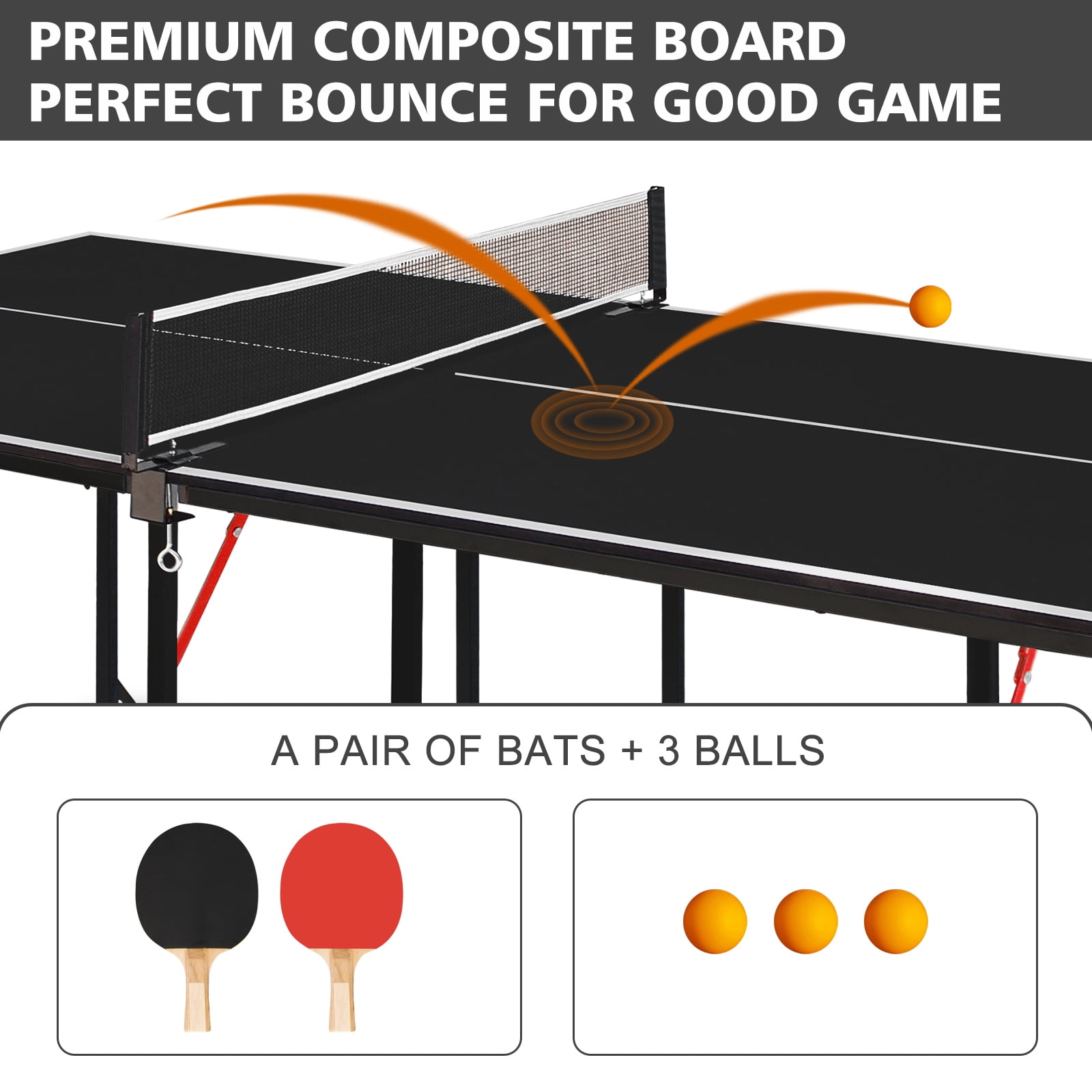 HooKung 6ft Ping Pong Table Foldable Table Tennis Table for Indoor Outdoor with Net, Table Tennis Paddles and Balls, Multi-Use Family Game Table for Kid Teenager Adult
