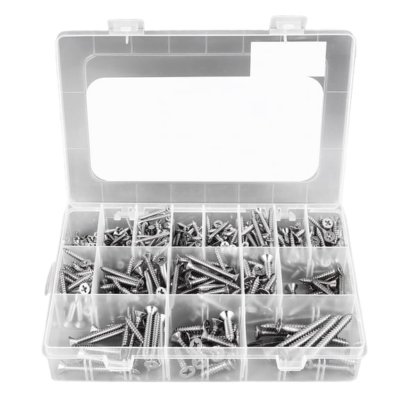 Self Tapping Screws Assortment, Fastener 16 Types Flat Head Cross Screw Set 450Pcs Stainless Steel Clear Thread Multipurpose for Fixing