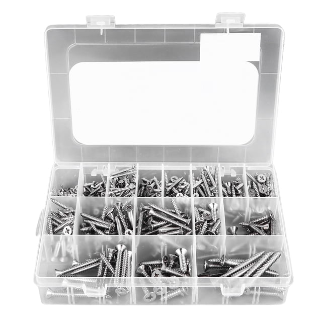 Self Tapping Screws Assortment, Fastener 16 Types Flat Head Cross Screw Set 450Pcs Stainless Steel Clear Thread Multipurpose for Fixing