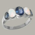 thumbnail image 2 of LBG British Made 9k White Gold Genuine Natural Sapphire & Opal Womens Band Ring - 33 size options - Size 5.5, 2 of 6