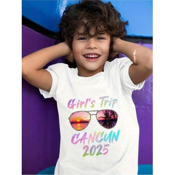 Girls Trip Cancun 2026 Summer Vacation Sunglass Holiday T-Shirt Summer Cute Kawaii Tops Crewneck Girls Boys Short Sleeve T Shirts Kids Child Children Teenage Shirts Clothes Tee 3-13 Years Kids