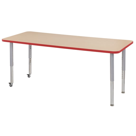 ECR4Kids 30in x 72in Rectangle Everyday T-Mold Adjustable Activity Table Maple/Red/Silver - Super Leg