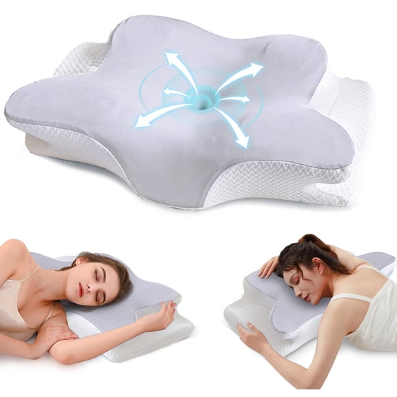 Cervical Pillow for Neck Pain Relief - Ergonomic Contour Memory Foam Pillow for Side, Back & Stomach Sleepers, Cooling & Slow Rebound Support, Light Gray