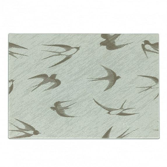 Birds Cutting Board, Flying Bird Swallow Vintage Design Illustration Springtime Wildlife Classic Art, Decorative Tempered Glass Cutting and Serving Board, Small Size, Beige Brown, by Ambesonne
