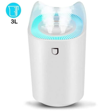

Cool Mist Humidifier 3L Large Water Tank Humidifier For Bedroom Whisper Quiet Air humidifier with 2 Nozzle 3 Mist Modes Baby Humidifier Lasts Up to 24 Hours Automatic Shut-Off and Night Light Function