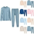thumbnail image 1 of WRKEKC Ensemble Thermique en Mélange de Coton pour Garçons et Filles 2-16 Ans Haut à Col Rond et Pantalon à Blocs de Couleur Couche de Base d'Hiver Extensible Douce, 1 of 8
