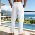 thumbnail image 6 of Guluxicc Linen Pants for Men Elastic Waist Drawstring Solid Trousers with Pockets Trendy Summer Casual Beach Pants, 6 of 7