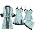 thumbnail image 2 of Sakmal Womens Pajamas Sets Under $10 Shorts Pant Sleeveless Blue Lace Solid Sexy 4 Piece Girls Sleepwear, 2 of 3