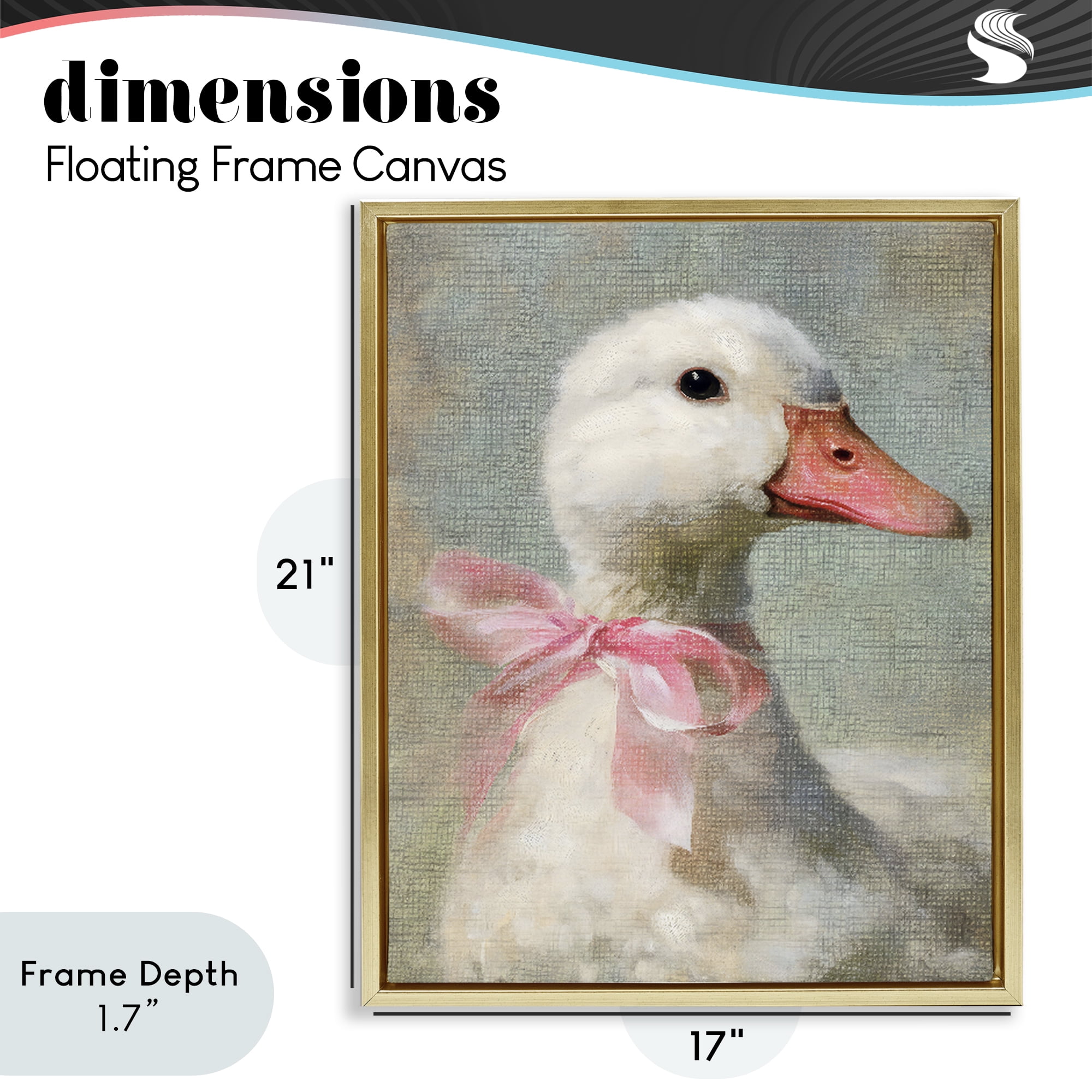 Stupell Industries Portrait of Pink Bow Goose Gold Framed Floater Canvas Wall Art, design by LSR Design Studio
