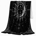 thumbnail image 2 of Sun And Moon Faces Surrounded By Orbital Stars, Cozy Flannel Blanket for Celestial Art Enthusiasts, Serene Mystical Celestial Linework Home Decor for Bedroom and Study, Housewarming Gift, 2 of 9