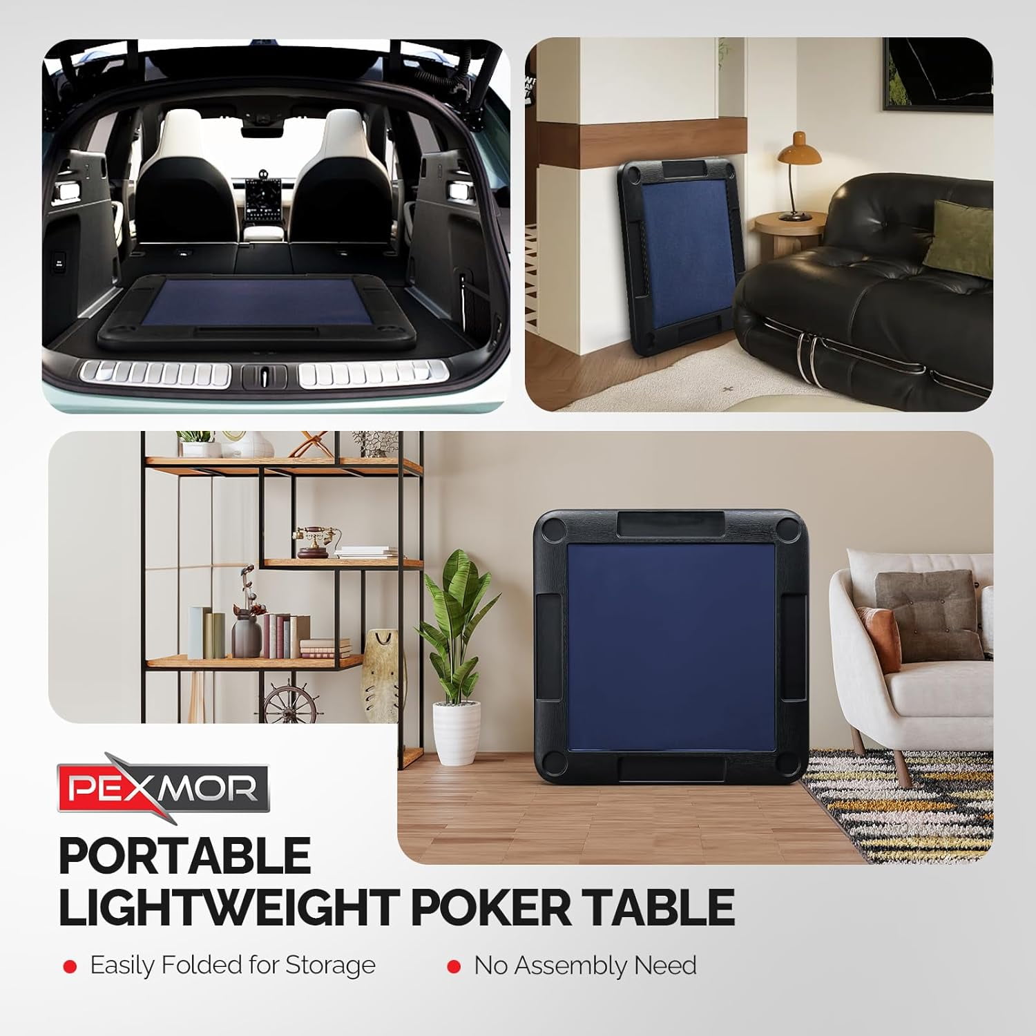 PEXMOR 35" Foldable Mahjong Table, Square 4 Player Card Game Table w/Cup Holders & Chip Grooves, Portable Folding Poker Domino Board Game Table for Blackjack, Texas Hold'em, Jigsaw Puzzles Game