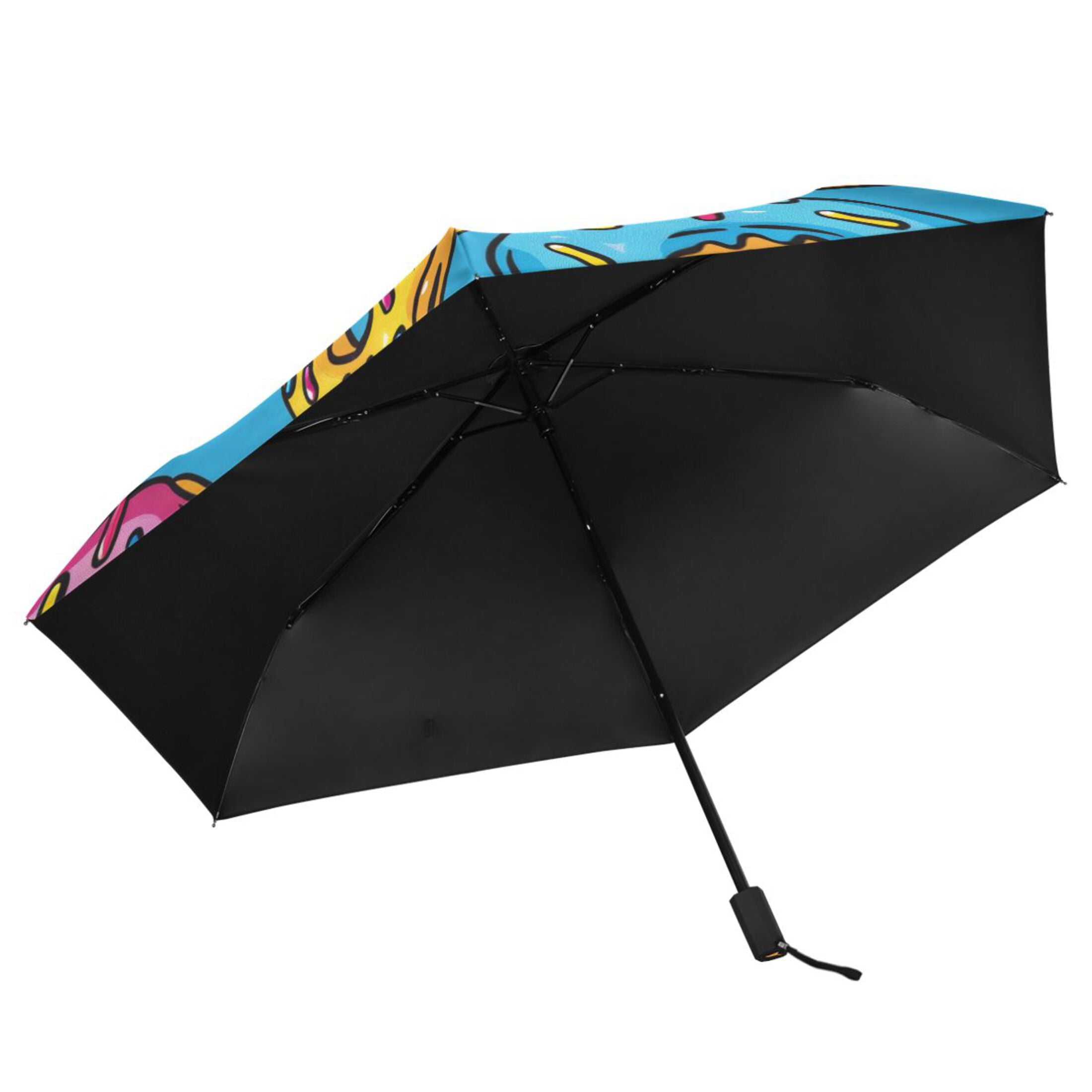 Colorful Donuts Cartoon All Weather Umbrella Triple Folding Parasol 6 Ribs UV Protection Portable
