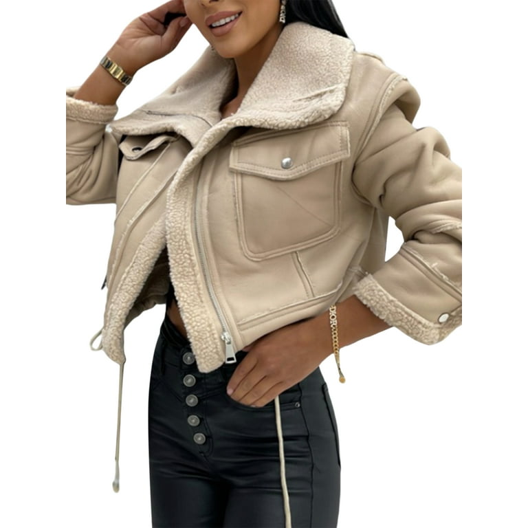 Fitted Zip Shearling Coat, Women's Coats