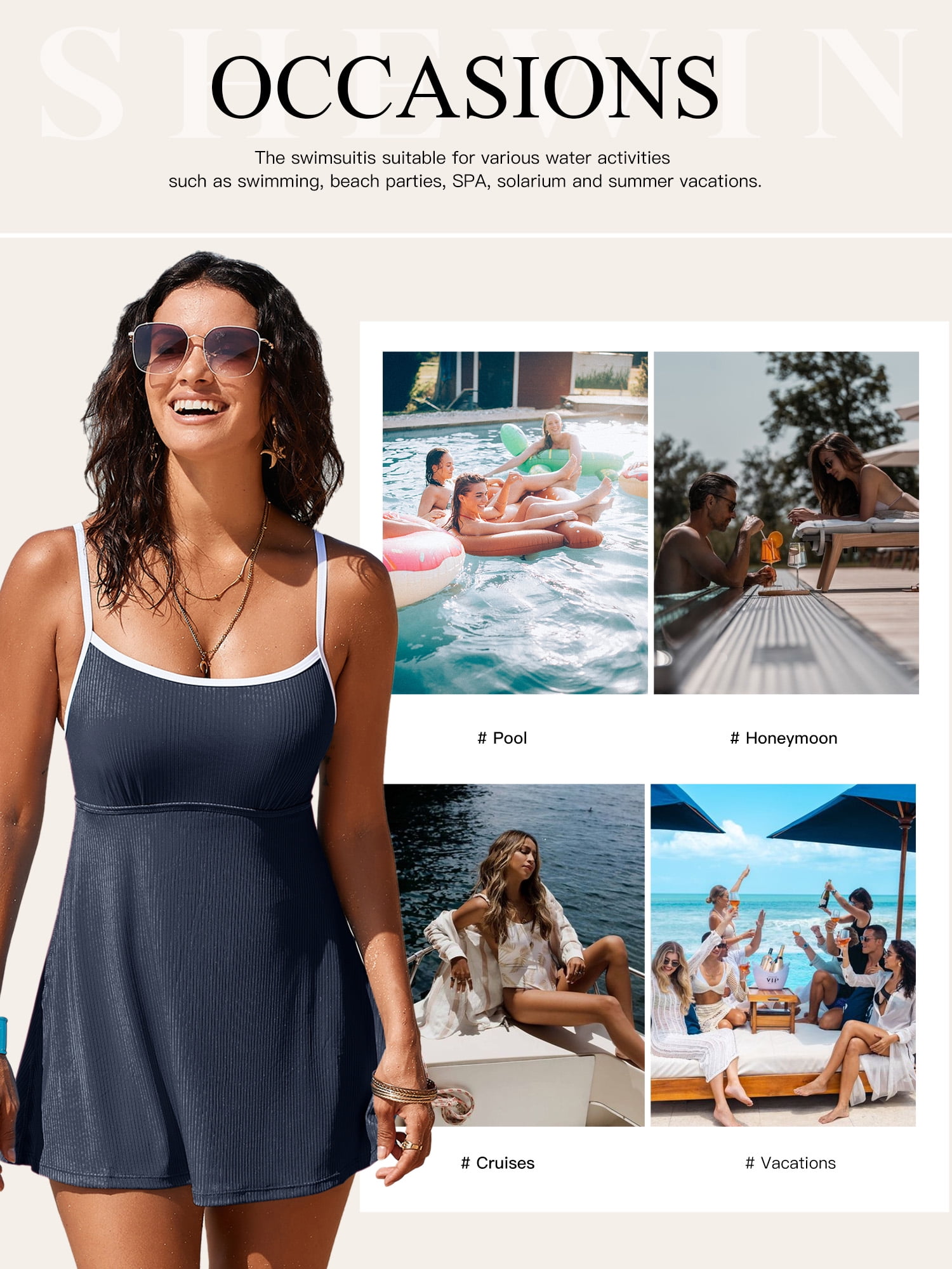 SHEWIN Swimsuit for Women One Piece Bathing Suits Swim Dress with Shorts Underneath Swimming Suit Navy L