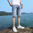 thumbnail image 4 of Pantalones cortos de mezclilla para hombre, largos, con parches de texto, bermudas, pantalones vaqueros cortos para hombre, moda coreana, nuevos en diseñador, botones Xxxl, verano, 4 of 5