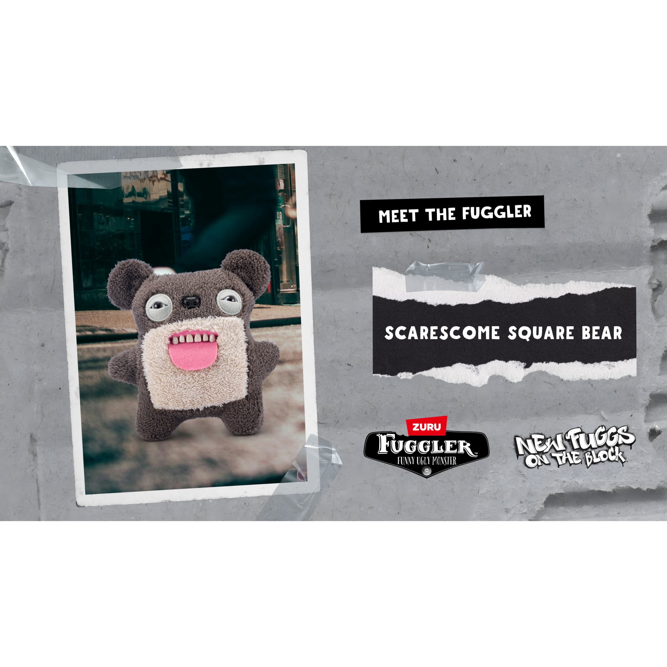 Fuggler New Fuggs on the Block 9 inch (Scarescome Square Bear), Funny Ugly Monster Soft Plush Toy by ZURU