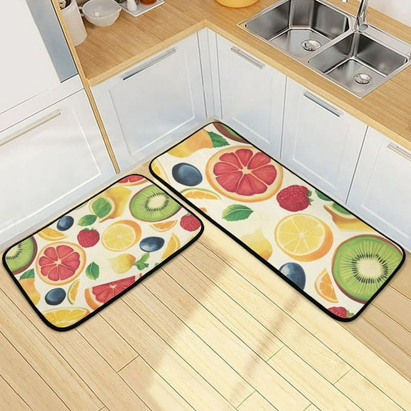 Cartoon Colorful Fruits Kitchen Mat Set of 2 Cushioned Non Slip Rugs for Bedroom Floor Runner Mats