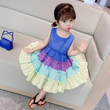 

Baby Girls Rainbow Dress Toddler Princess Sleeveless Vest Beach Sundress Summer