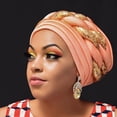 thumbnail image 1 of pitrice Turban Africain pour Femmes, Foulard à Sequins, Bonnet, Rouge Pastèque, 1 of 9
